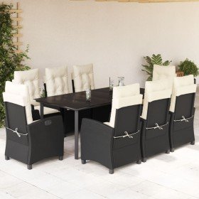 Set de comedor de jardín 9 pzas y cojines ratán sintético negro en Conjuntos de jardín | Comprar online en Foro24