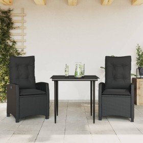 Set comedor de jardín 3 pzas con cojines ratán sintético negro Set comedor de jardín 3 pzas con cojines ratán sintético negro