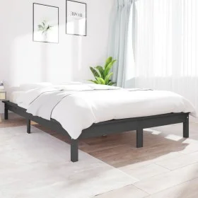 Solid gray pine wood bed frame 160x200 cm by vidaXL, Beds and slatted bases - Ref: Foro24-820553, Price: 126,09 €, Discount: %