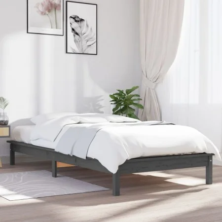 Solid gray pine wood bed frame 90x190 cm by vidaXL, Beds and slatted bases - Ref: Foro24-820573, Price: 114,62 €, Discount: %