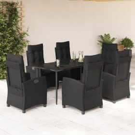 Set de comedor de jardín 7 pzas y cojines ratán sintético negro Set de comedor de jardín 7 pzas y cojines ratán sintético negro