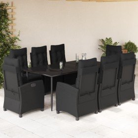 Set de comedor de jardín 9 pzas y cojines ratán sintético negro Set de comedor de jardín 9 pzas y cojines ratán sintético negro
