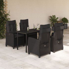 Set de muebles jardín 5 pzas con cojines ratán sintético negro