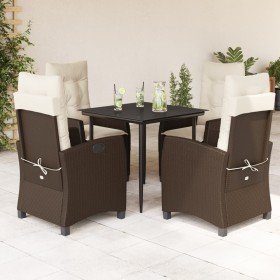 Set comedor de jardín 5 piezas y cojines ratán sintético marrón