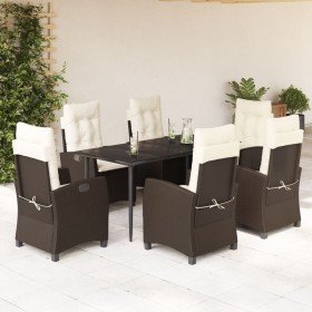 Set comedor de jardín 7 pzas con cojines ratán sintético marrón