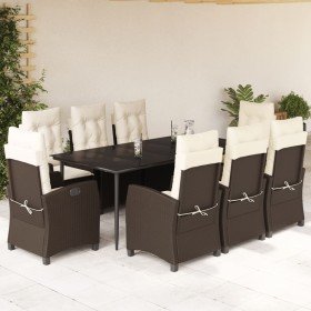 Set comedor para jardín 9 pzas y cojines ratán sintético marrón Set comedor para jardín 9 pzas y cojines ratán sintético marrón