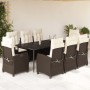 Set comedor para jardín 9 pzas y cojines ratán sintético marrón