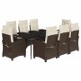 Set comedor para jardín 9 pzas y cojines ratán sintético marrón