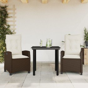 Set comedor de jardín 3 piezas y cojines ratán sintético marrón en Conjuntos de jardín | Comprar online en Foro24