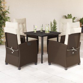 Set comedor de jardín 5 piezas y cojines ratán sintético marrón