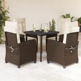 Set comedor de jardín 5 piezas y cojines ratán sintético marrón