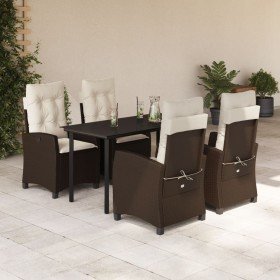 Set comedor de jardín 5 piezas y cojines ratán sintético marrón