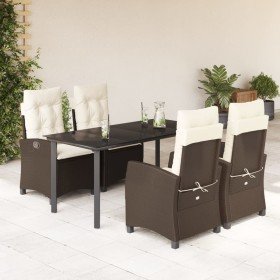 Set comedor de jardín 5 piezas y cojines ratán sintético marrón