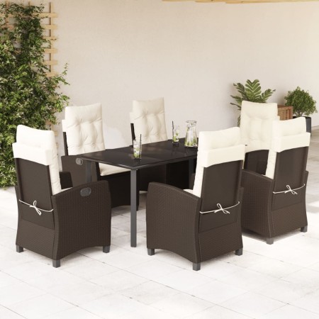 Set comedor de jardín 7 pzas con cojines ratán sintético marrón