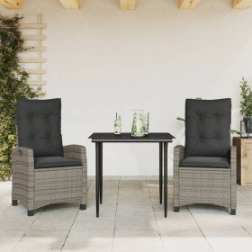 Set comedor de jardín 3 piezas con cojines ratán sintético gris