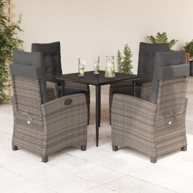 Set comedor de jardín 5 piezas con cojines ratán sintético gris