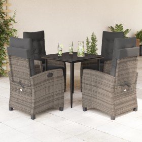 Set comedor de jardín 5 piezas con cojines ratán sintético gris