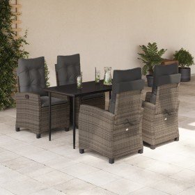 Set comedor de jardín 5 piezas con cojines ratán sintético gris en Conjuntos de jardín | Comprar online en Foro24