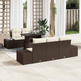 Conjunto de sofá de jardín con cojín 6 pcs Marrón y crema