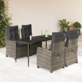 Set comedor de jardín 5 piezas con cojines ratán sintético gris en Conjuntos de jardín | Comprar online en Foro24