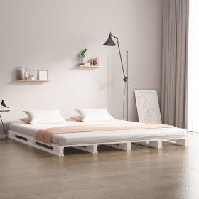 Cama de palets madera maciza de pino blanca 120x200 cm