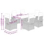 Set comedor jardín 7 pzas y cojines ratán sintético gris