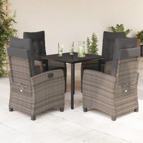 Set comedor de jardín 5 piezas con cojines ratán sintético gris