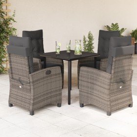 Set comedor de jardín 5 piezas con cojines ratán sintético gris