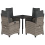 Set comedor de jardín 5 piezas con cojines ratán sintético gris