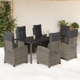 Set comedor jardín 7 pzas y cojines ratán sintético gris