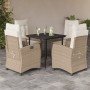 Set comedor de jardín 5 pzas con cojines ratán sintético beige