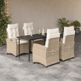 Set comedor de jardín 5 pzas con cojines ratán sintético beige