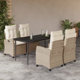 Set comedor de jardín 5 pzas con cojines ratán sintético beige