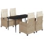 Set comedor de jardín 5 pzas con cojines ratán sintético beige