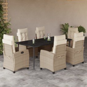 Set comedor de jardín 7 pzas con cojines ratán sintético beige