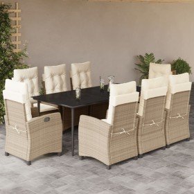 Set comedor de jardín 9 pzas con cojines ratán sintético beige