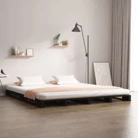 Solid black pine wood pallet bed 120x200 cm by vidaXL, Beds and slatted bases - Ref: Foro24-821391, Price: 126,09 €, Discount: %