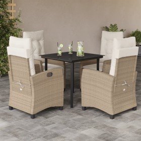 Set comedor de jardín 5 pzas con cojines ratán sintético beige