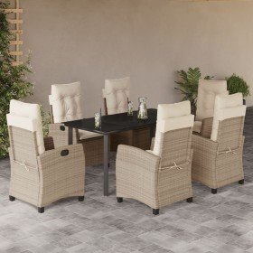 Set comedor de jardín 7 pzas con cojines ratán sintético beige