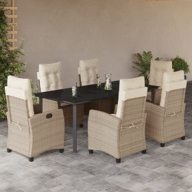 Set comedor de jardín 7 pzas con cojines ratán sintético beige