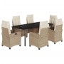 Set comedor de jardín 7 pzas con cojines ratán sintético beige