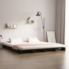 Cama de palets de madera maciza de pino negra 160x200 cm