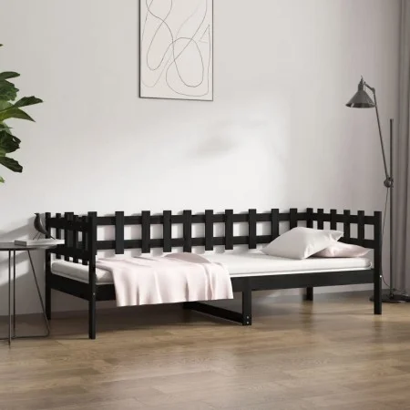 Sofá cama madera maciza de pino negro 90x200 cm de vidaXL, Camas y somieres - Ref: Foro24-820760, Precio: 108,23 €, Descuento: %