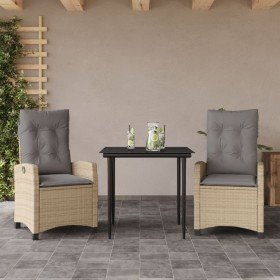 Set comedor de jardín 3 pzas con cojines ratán sintético beige