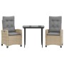 Set comedor de jardín 3 pzas con cojines ratán sintético beige