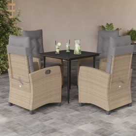 Set comedor de jardín 5 pzas con cojines ratán sintético beige