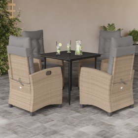 Set comedor de jardín 5 pzas con cojines ratán sintético beige