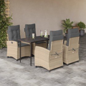 Set comedor de jardín 5 pzas con cojines ratán sintético beige en Conjuntos de jardín | Comprar online en Foro24