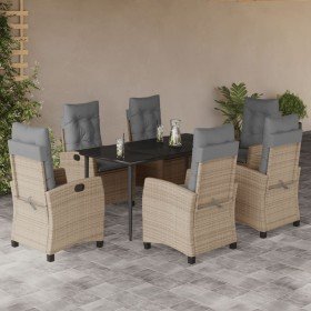Set comedor de jardín 7 pzas con cojines ratán sintético beige