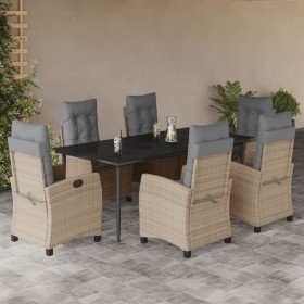 Set comedor de jardín 7 pzas con cojines ratán sintético beige Set comedor de jardín 7 pzas con cojines ratán sintético beige